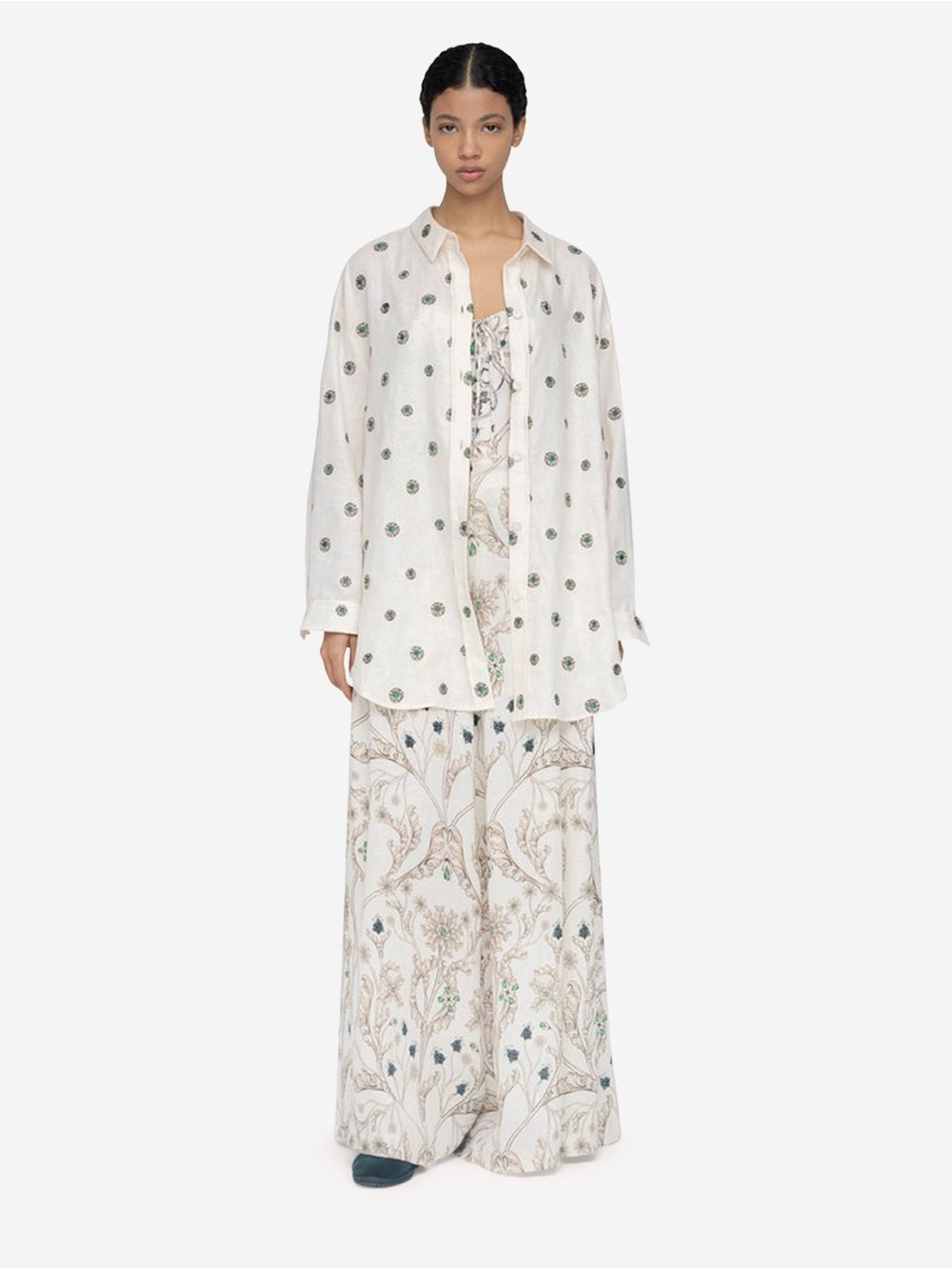 Agua by Agua Bendita Cecilia Alhaja Shirt M/L Cream Embroidered Linen NWT